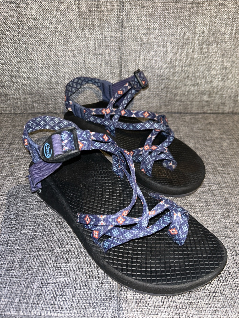 Chaco ZX/2 CLASSIC  sandals in a blue and orange geometric Aztec pattern